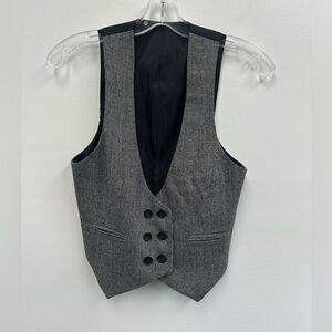 Club Monaco Academia Plaid Tweed Double Breast Wool Vest Black & Gray Size S